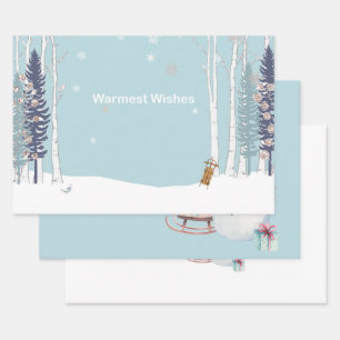 Warmest Wishes Snowman Sled Gifts Wrapping Paper Sheet