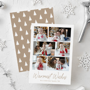 Warmest Wishes Taupe Script 6 Photo Collage Holiday Card
