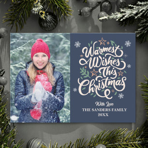 Warmest Wishes This Christmas Cute Family Photo Holiday Card