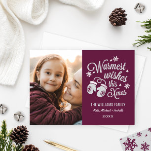 Warmest Wishes Vintage Burgundy Christmas Photo Holiday Card