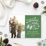 Warmest Wishes Vintage Green Christmas Photo Holiday Card<br><div class="desc">Vintage style Christmas photo card greeting features a "Warmest wishes this Xmas" white script text design with a pair of cosy winter mittens and winter pattern of stars and snowflakes.  Personalise with your photo and custom text.  Spruce green,  white,  and light grey colour scheme.</div>