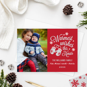 Warmest Wishes Vintage Red Christmas Photo Holiday Card