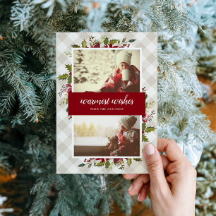 Warmest Wishes Winter Greenery 2 Photo Flat Holiday Card