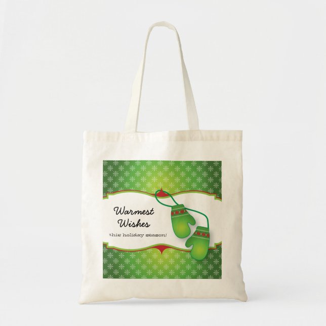Warmest Wishes with Mitten Christmas Tote Bag (Front)