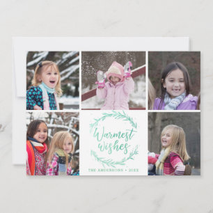 Warmest Wishes Wreath Photo Collage Holiday Card