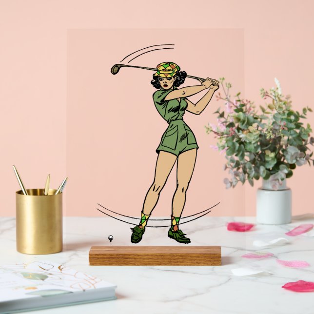 Warming Up for Golf Lady Golfer   Acrylic Sign (Wedding)