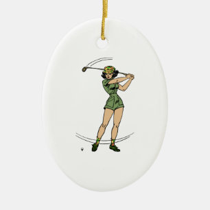 Warming Up for Golf Lady Golfer   Ceramic Tree Decoration