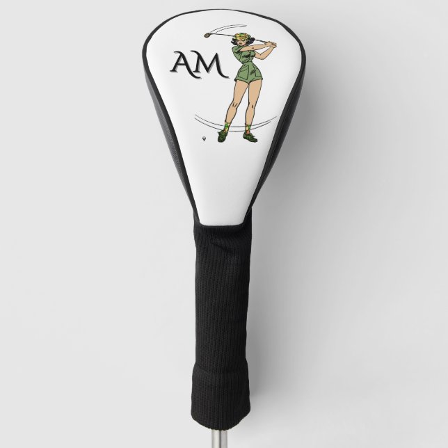 Warming Up for Golf Lady Golfer Monogram Golf Head Cover (Front)
