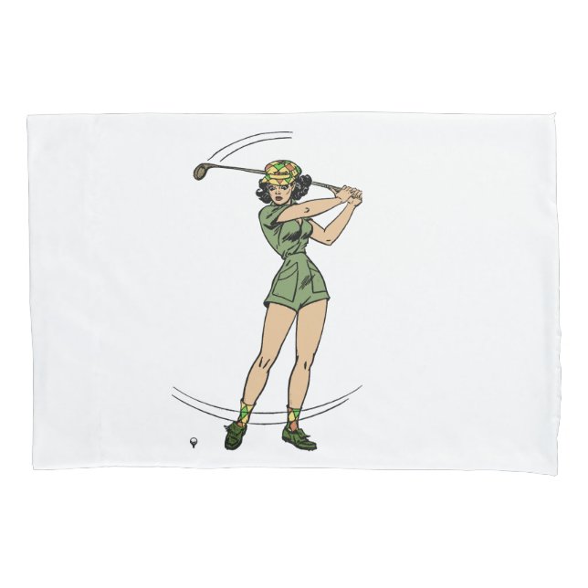 Warming Up for Golf Lady Golfer   Pillowcase (Front)