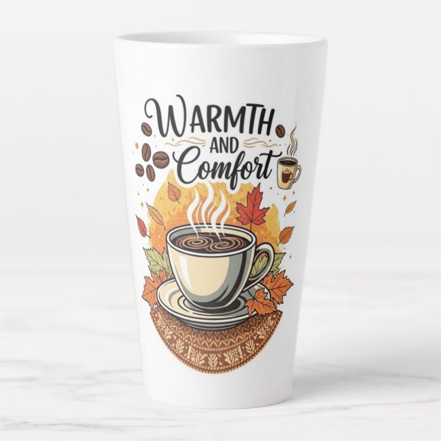 Warmth and Comfort - Cozy Autumn Coffee Latte Mug (Front)