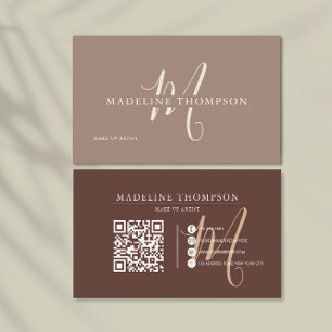 Warmth Beige Monogrammed Script QR code Business Card