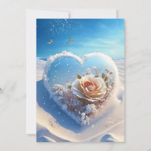 Warmth in Winter: Snowy Floral Heart Wedding Invitation