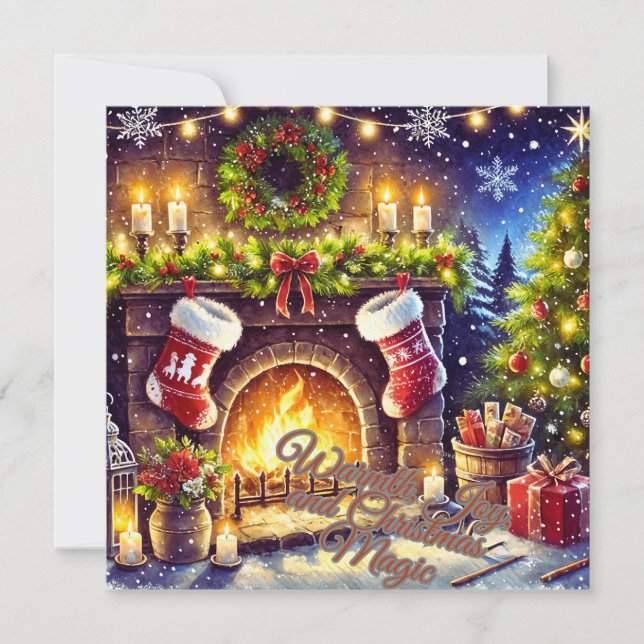 Warmth, Joy, and Christmas Magic Holiday Greeting  Card (Front)
