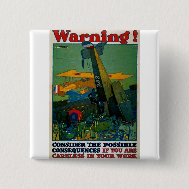 Warning! 15 Cm Square Badge (Front)