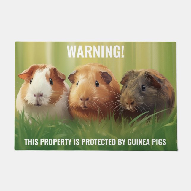 Warning! 3 Guinea Pigs on Grass Doormat (Front)