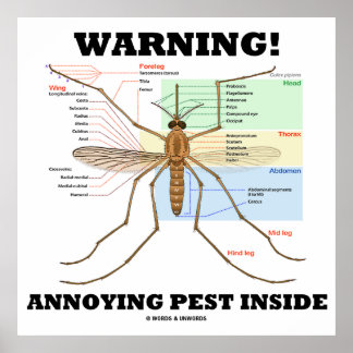 Warning! Annoying Pest Inside (Mosquito Anatomy) Poster