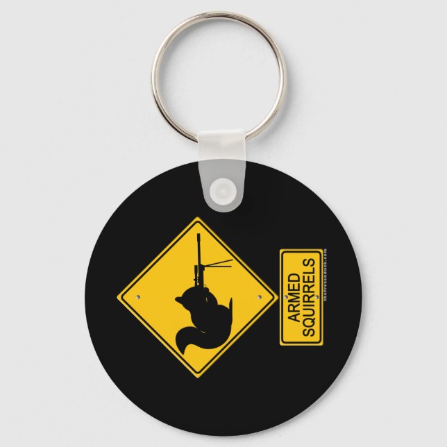 Warning Armed Squirrels Key Ring (Front)