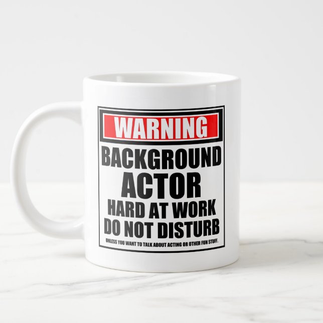 Warning Background Actor Hard At Work Large Coffee Mug (Left)