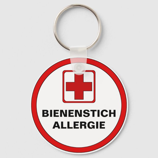 Warning - bee biting allergy key ring (Front)