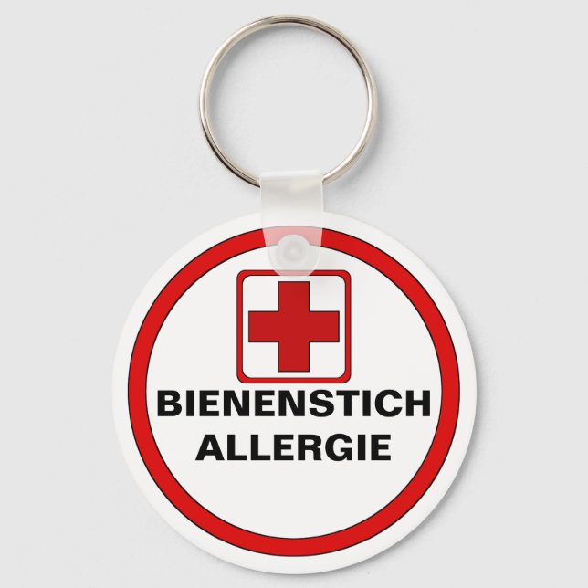 Warning - bee biting allergy key ring (Front)