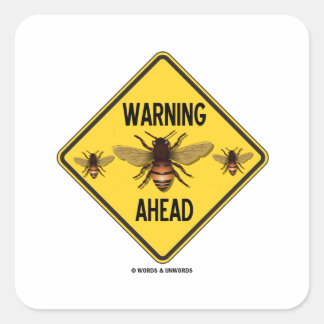 Warning Bees Ahead Three Bees Yellow Diamond Sign Square Sticker
