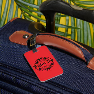 Warning Besties Trip in Progress Black on Red Luggage Tag