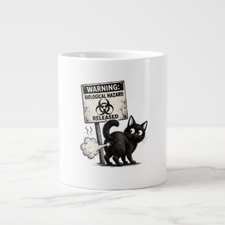 Warning Biological Hazard Released Funny Black Cat Large Coffee Mug