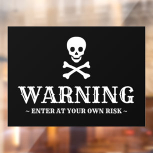 Warning black white skull custom text Halloween Window Cling