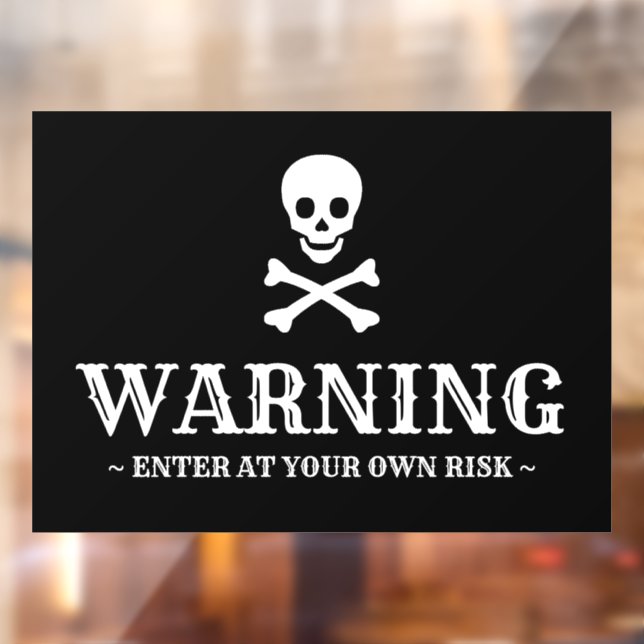 Warning black white skull custom text Halloween Window Cling (Sheet 2)