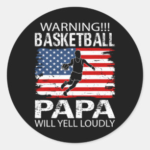 Warning Bysketbyll Papa Yell Funny Bysketbyll Papa Classic Round Sticker