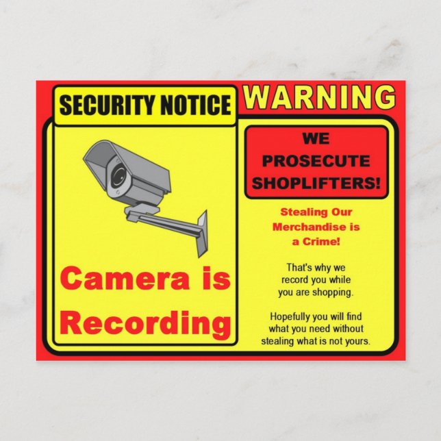 Warning Camera Recording - Merchandise Shelf Card (Front)