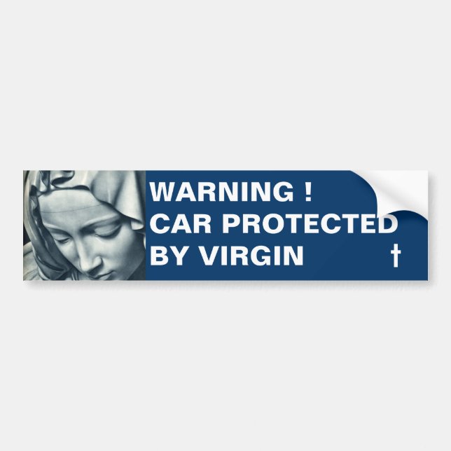 WARNING! CAR PROTECTED BY VIRGIN BUMPER STICKER (Front)