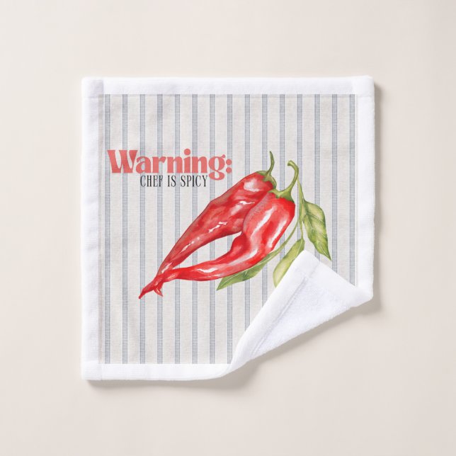 Warning Chef is Spicy Red Chilli Pepper Kitchen Ar Wash Cloth (Wash Cloth)