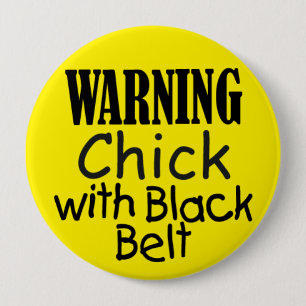 Warning Chick with Black Belt Button