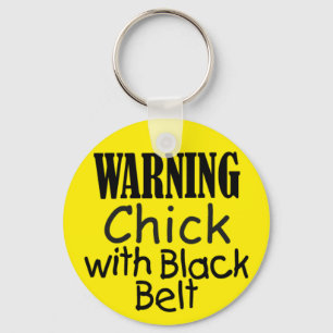Warning Chick with Black Belt Keychain