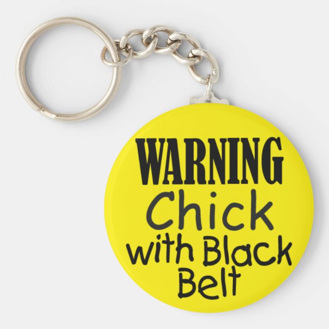 Warning Chick with Black Belt Keychain (Front)