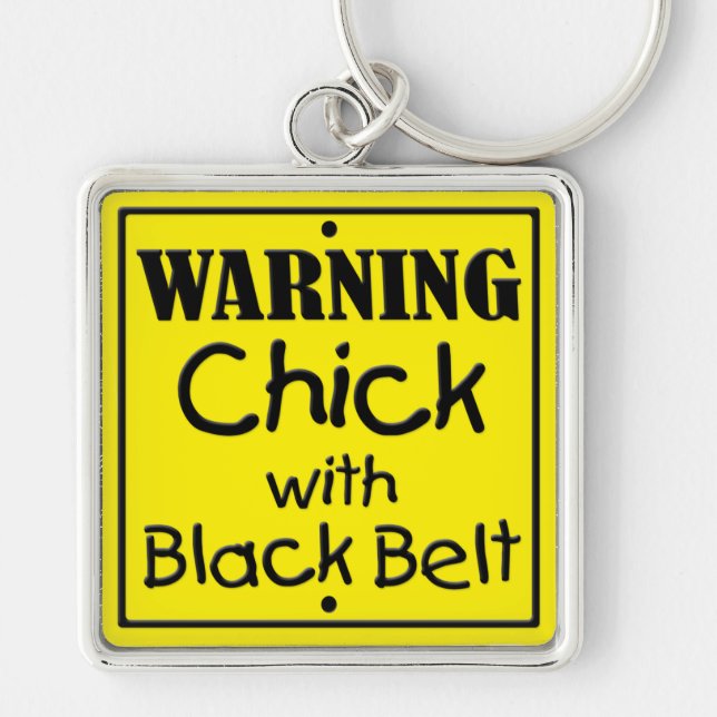 Warning Chick with Black Belt Keychain (Front)