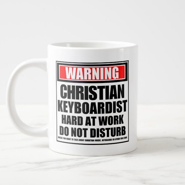 Warning Christian Keyboardist Hard At Work Large Coffee Mug (Left)