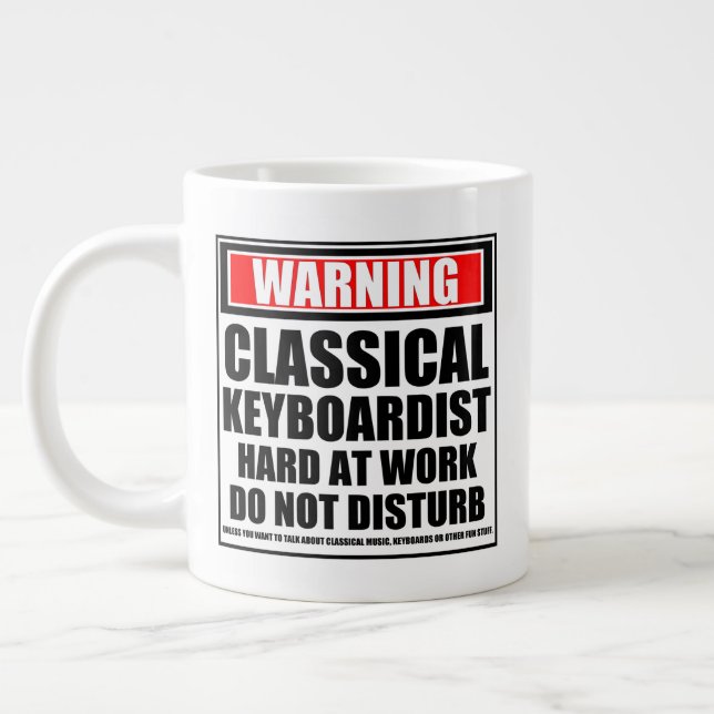 Warning Classical Keyboardist Hard At Work Large Coffee Mug (Left)