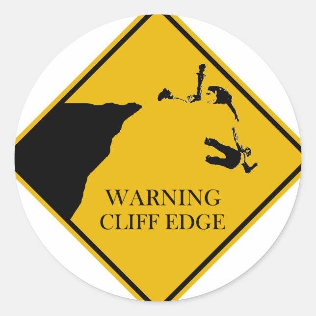 warning cliff edge classic round sticker (Front)