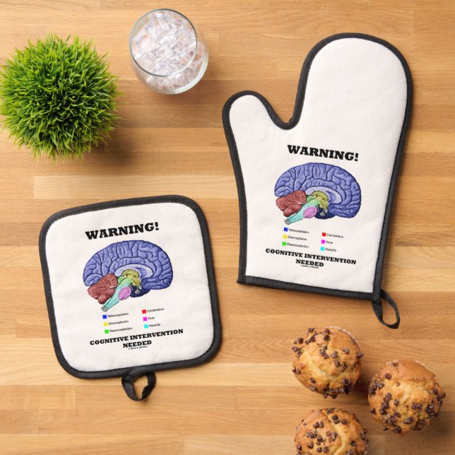 Warning! Cognitive Intervention Needed Brain Humou Oven Mitt & Pot Holder Set (Top Down)