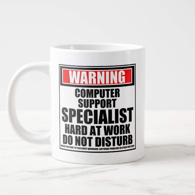 Warning Computer Support Specialist Hard At Work Large Coffee Mug (Left)