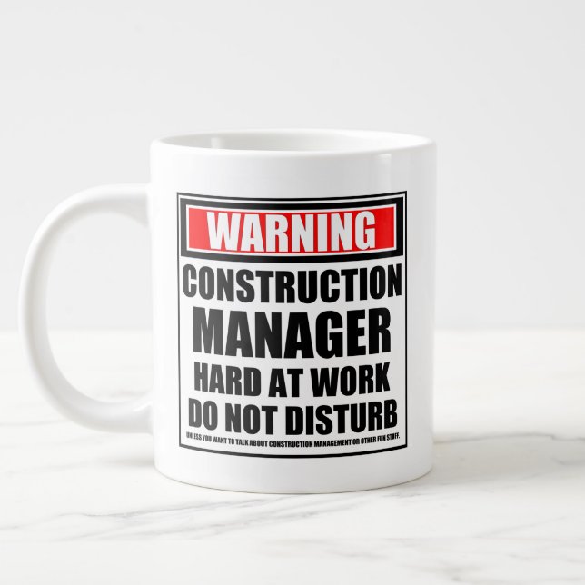 Warning Construction Manager Hard At Work Large Coffee Mug (Left)