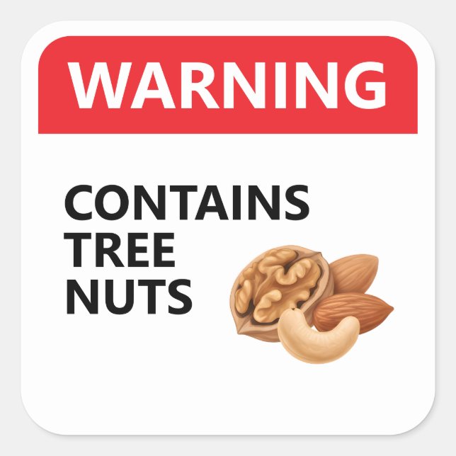 WARNING: CONTAINS TREE NUTS | Food Allergy Square Sticker (Front)