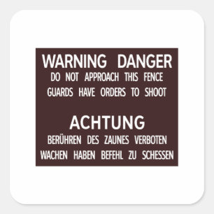 Warning Danger Achtung, Berlin Wall, Germany Sign Square Sticker