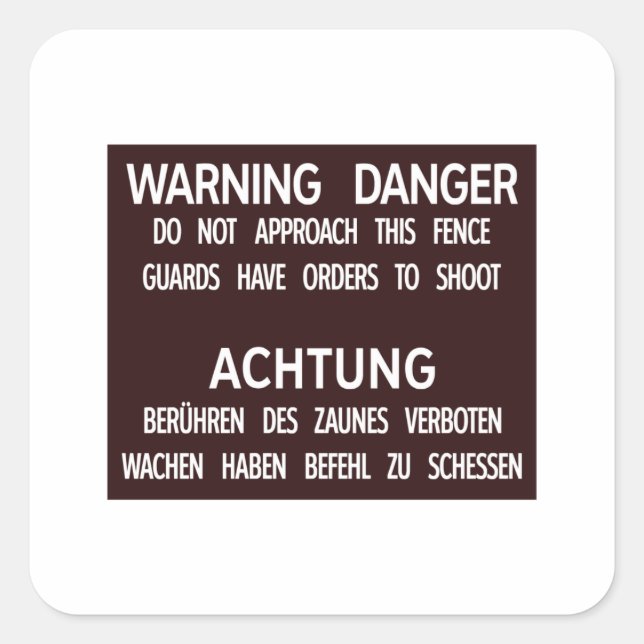 Warning Danger Achtung, Berlin Wall, Germany Sign Square Sticker (Front)