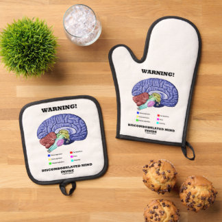 Warning! Discombobulated Mind Inside Brain Humor Oven Mitt & Pot Holder Set