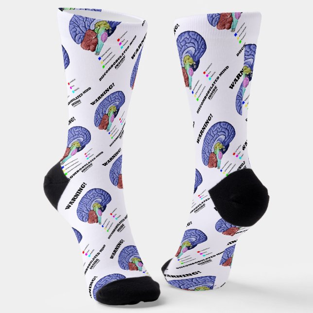 Warning! Discombobulated Mind Inside Brain Humour Socks (Angled)