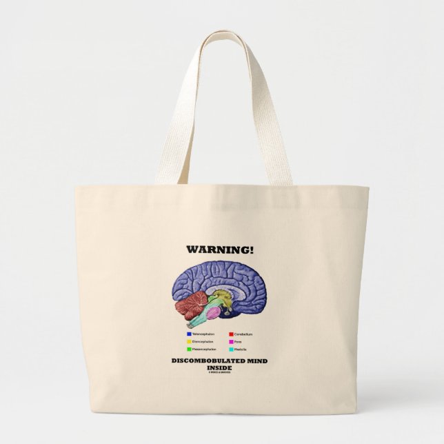 Warning! Discombobulated Mind Inside (Brain Large Tote Bag (Front)