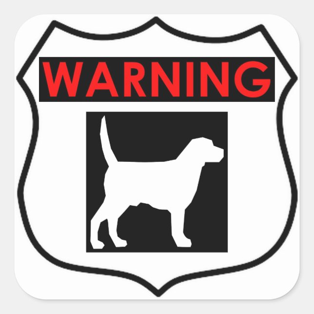 WARNING DOG GLOSSY SQUARE STICKER (Front)
